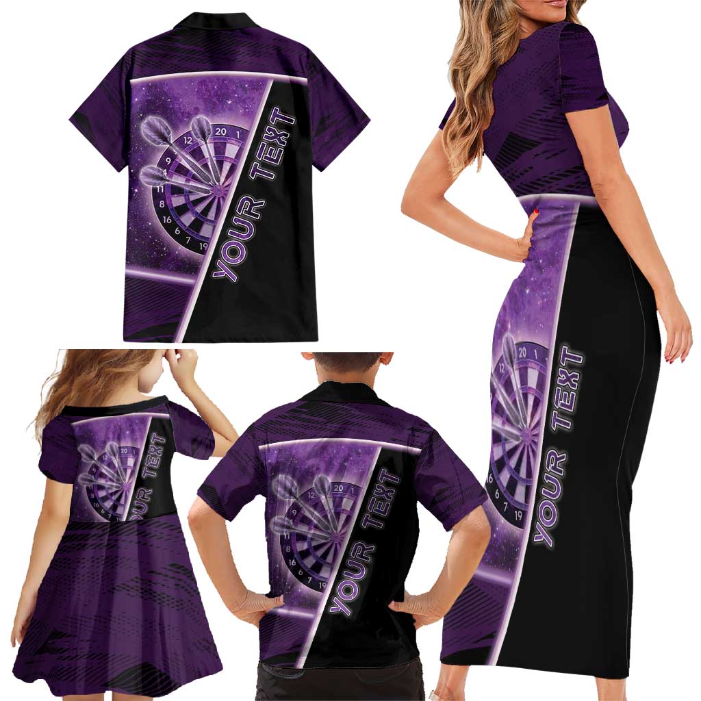 Personalized Darts Family Matching Short Sleeve Bodycon Dress and Hawaiian Shirt Galaxy Style Purple - Wonder Print Shop