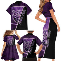Personalized Darts Family Matching Short Sleeve Bodycon Dress and Hawaiian Shirt Galaxy Style Purple - Wonder Print Shop