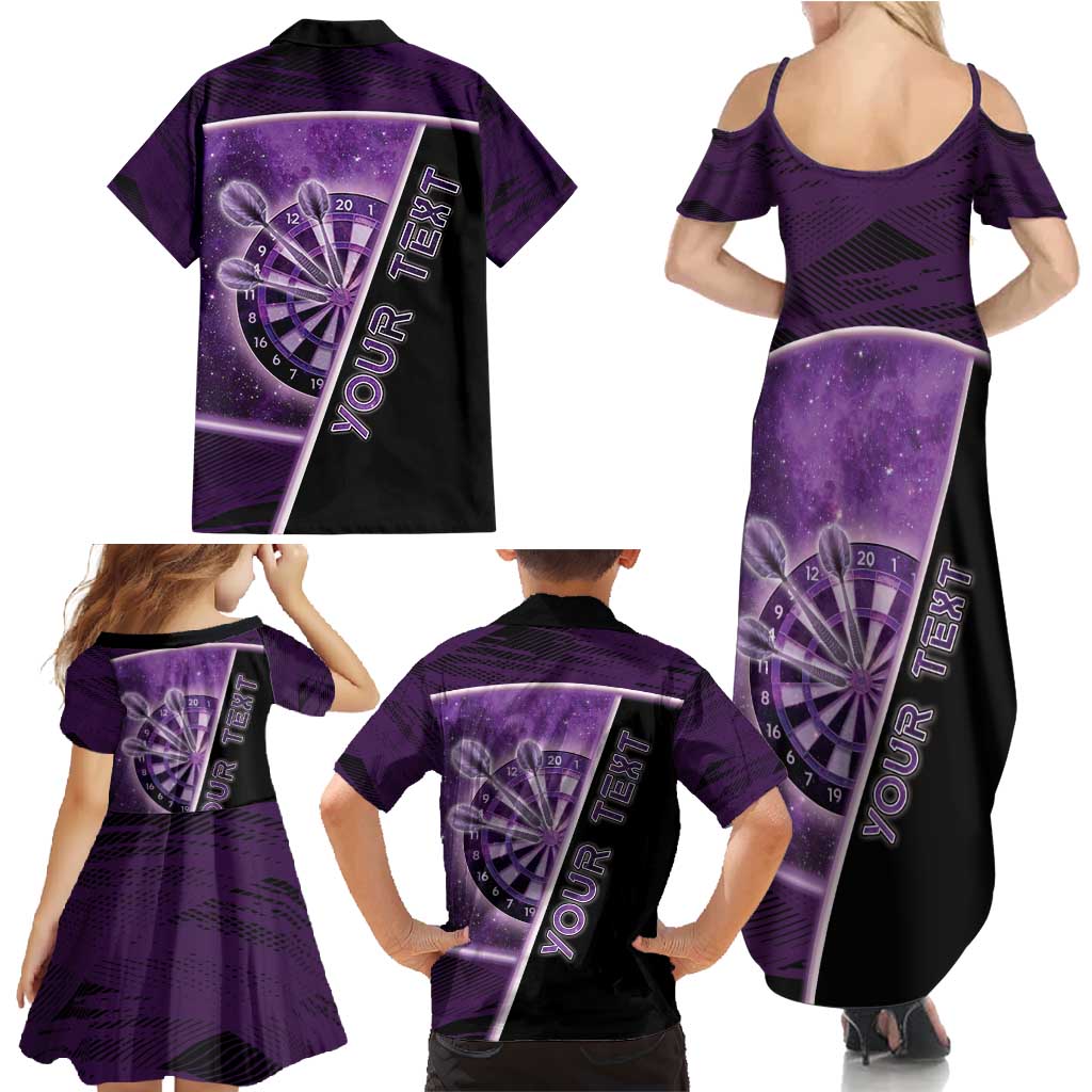 Personalized Darts Family Matching Summer Maxi Dress and Hawaiian Shirt Galaxy Style Purple - Wonder Print Shop