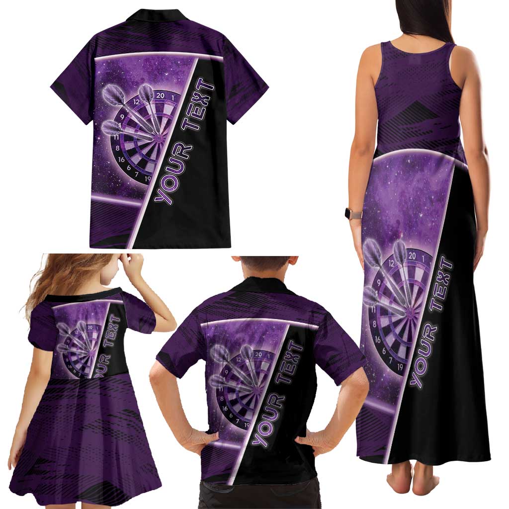 Personalized Darts Family Matching Tank Maxi Dress and Hawaiian Shirt Galaxy Style Purple - Wonder Print Shop