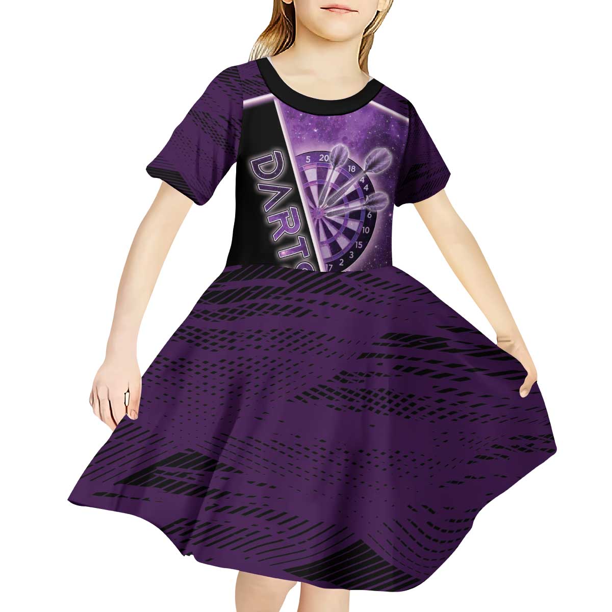 Personalized Darts Kid Short Sleeve Dress Galaxy Style Purple - Wonder Print Shop