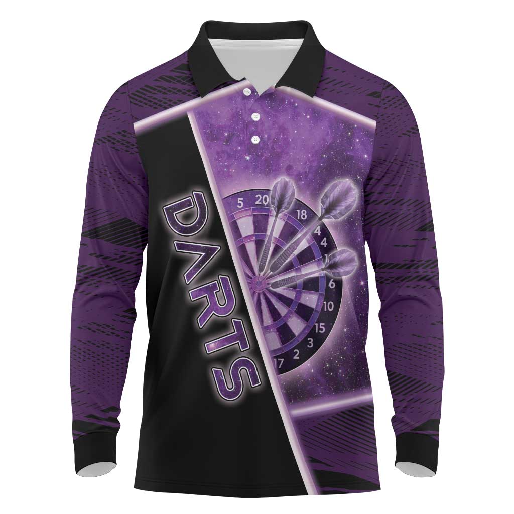 Personalized Darts Long Sleeve Polo Shirt Galaxy Style Purple - Wonder Print Shop