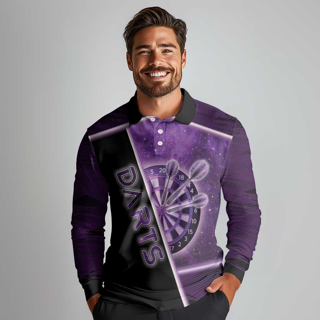 Personalized Darts Long Sleeve Polo Shirt Galaxy Style Purple - Wonder Print Shop