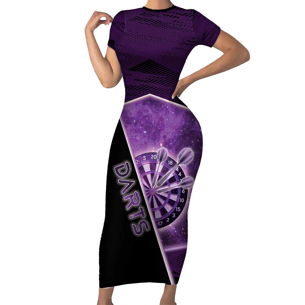 Personalized Darts Short Sleeve Bodycon Dress Galaxy Style Purple - Wonder Print Shop