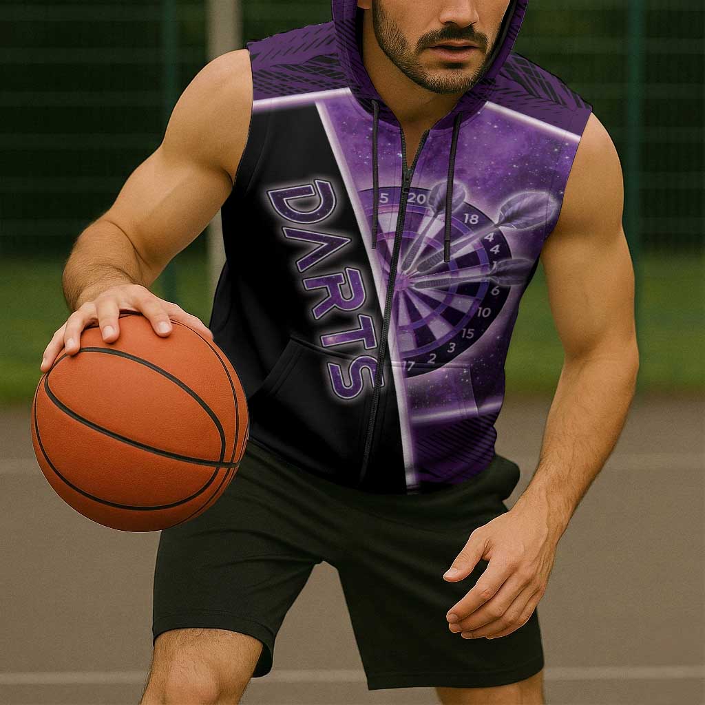 Personalized Darts Sleeveless Zip Hoodie Galaxy Style Purple - Wonder Print Shop