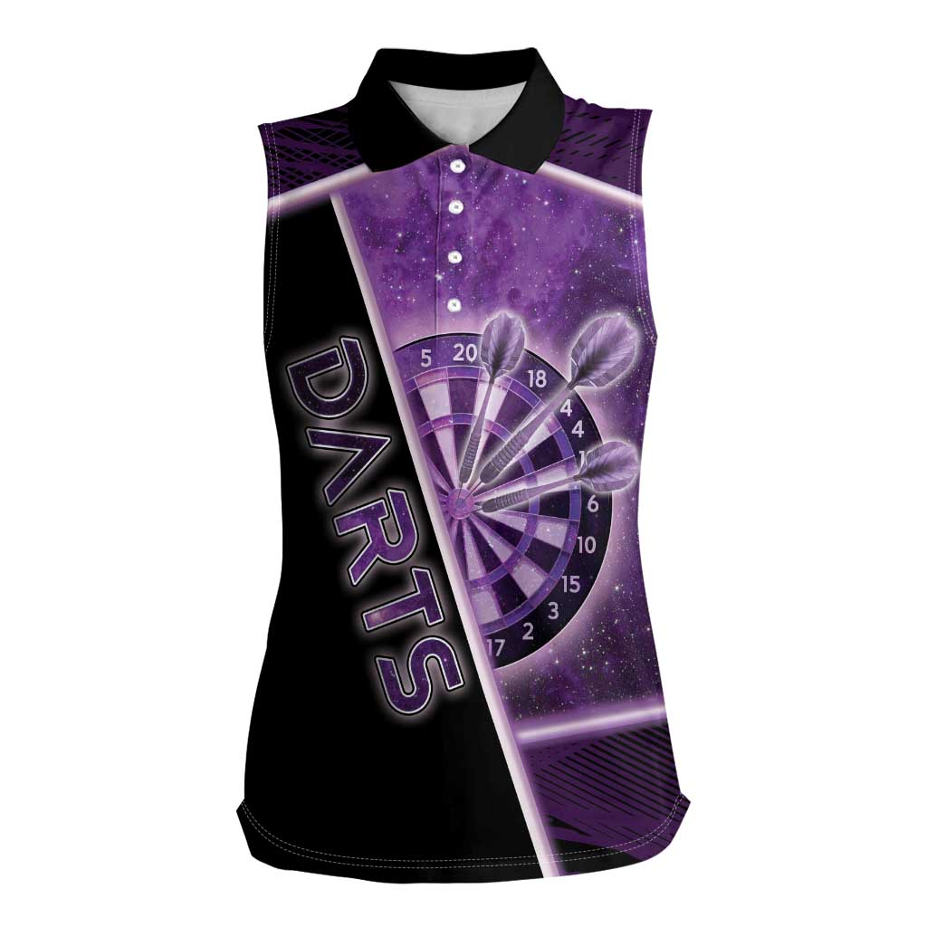 Personalized Darts Women Sleeveless Polo Shirt Galaxy Style Purple - Wonder Print Shop