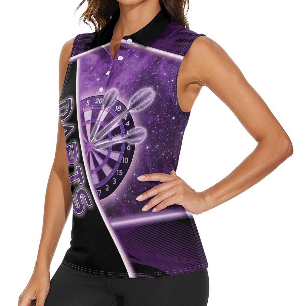Personalized Darts Women Sleeveless Polo Shirt Galaxy Style Purple - Wonder Print Shop