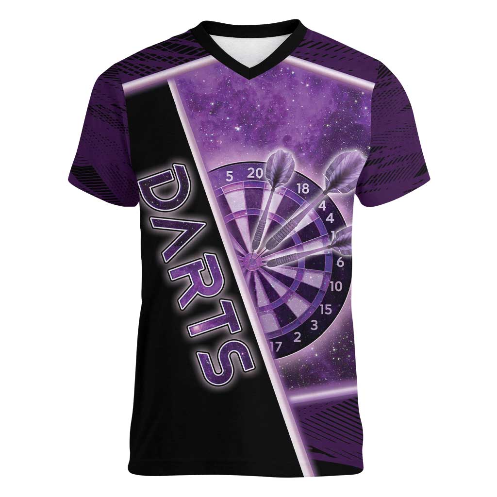 Personalized Darts Women V-Neck T-Shirt Galaxy Style Purple - Wonder Print Shop