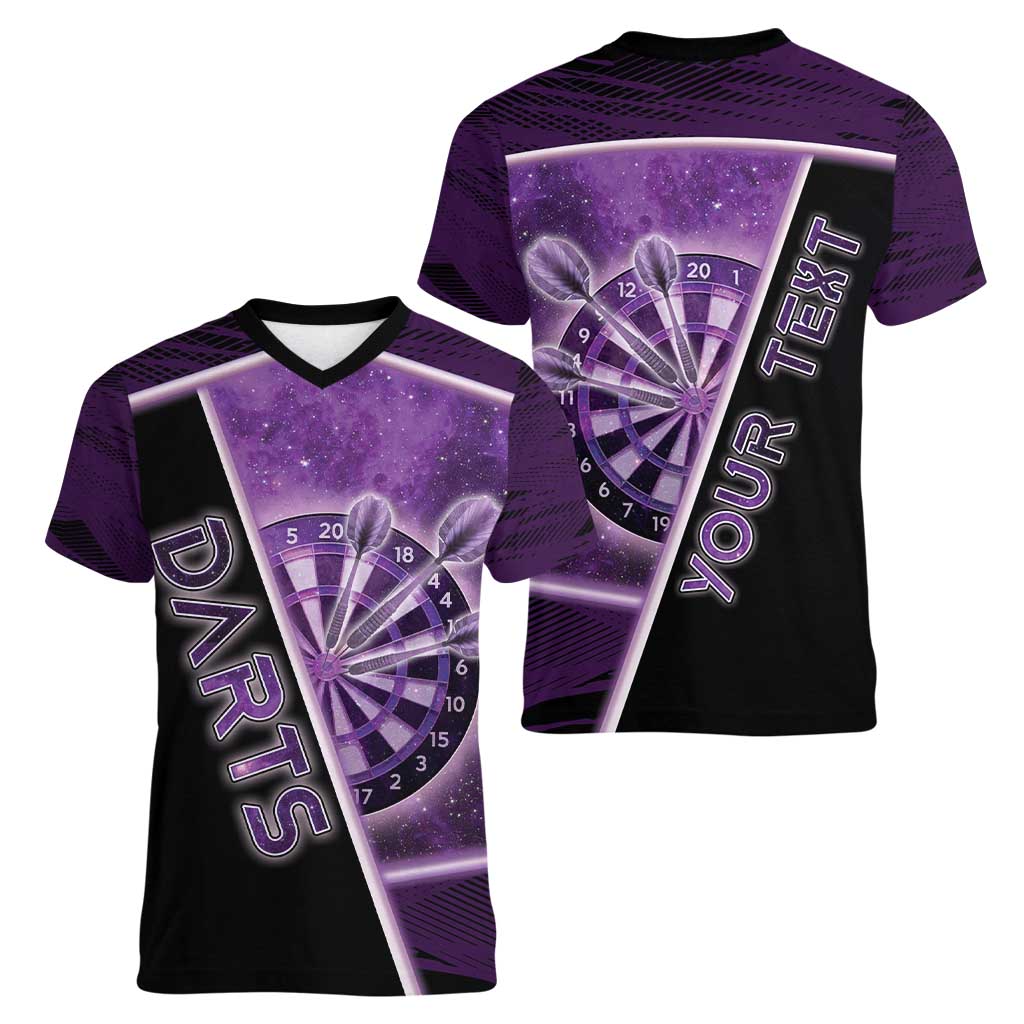 Personalized Darts Women V-Neck T-Shirt Galaxy Style Purple - Wonder Print Shop