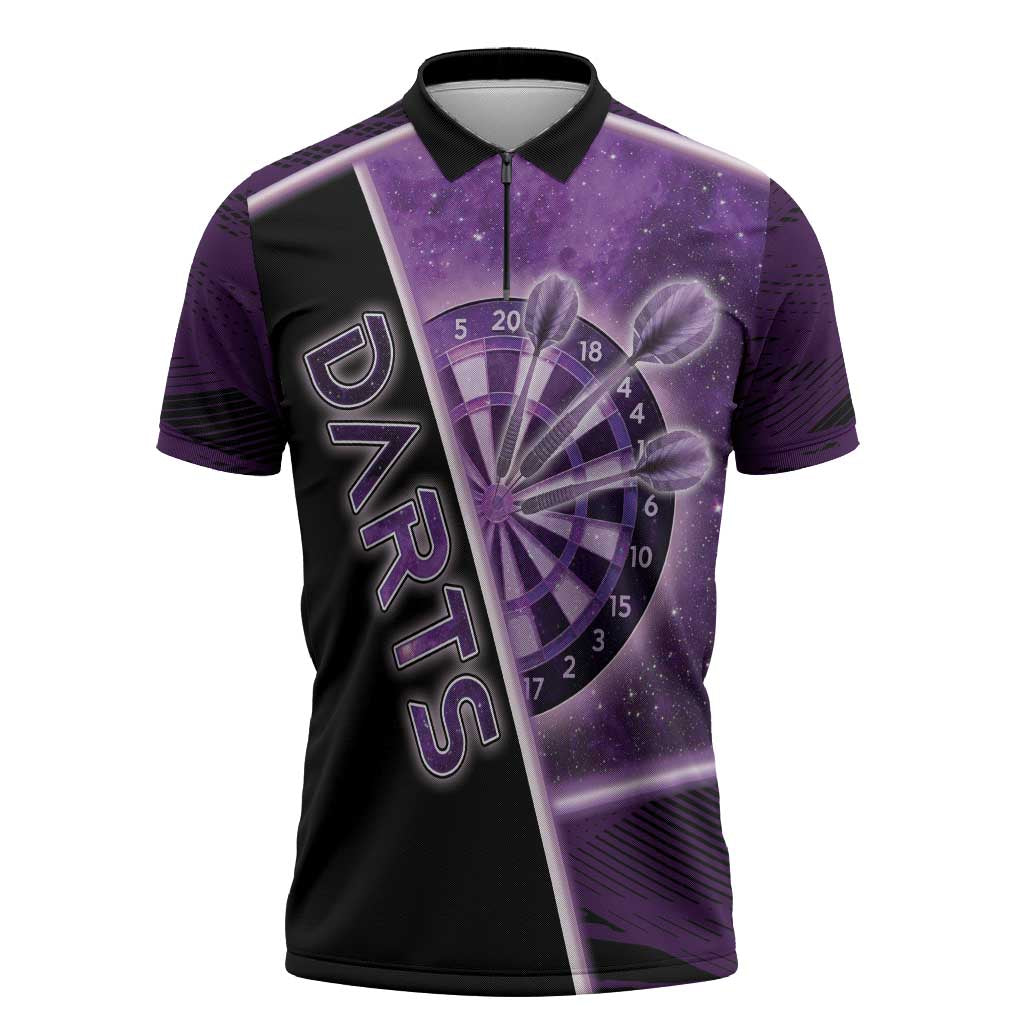 Personalized Darts Zipper Polo Shirt Galaxy Style Purple - Wonder Print Shop