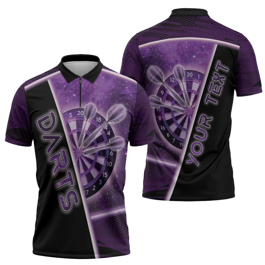 Personalized Darts Zipper Polo Shirt Galaxy Style Purple - Wonder Print Shop