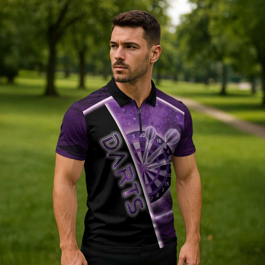 Personalized Darts Zipper Polo Shirt Galaxy Style Purple - Wonder Print Shop
