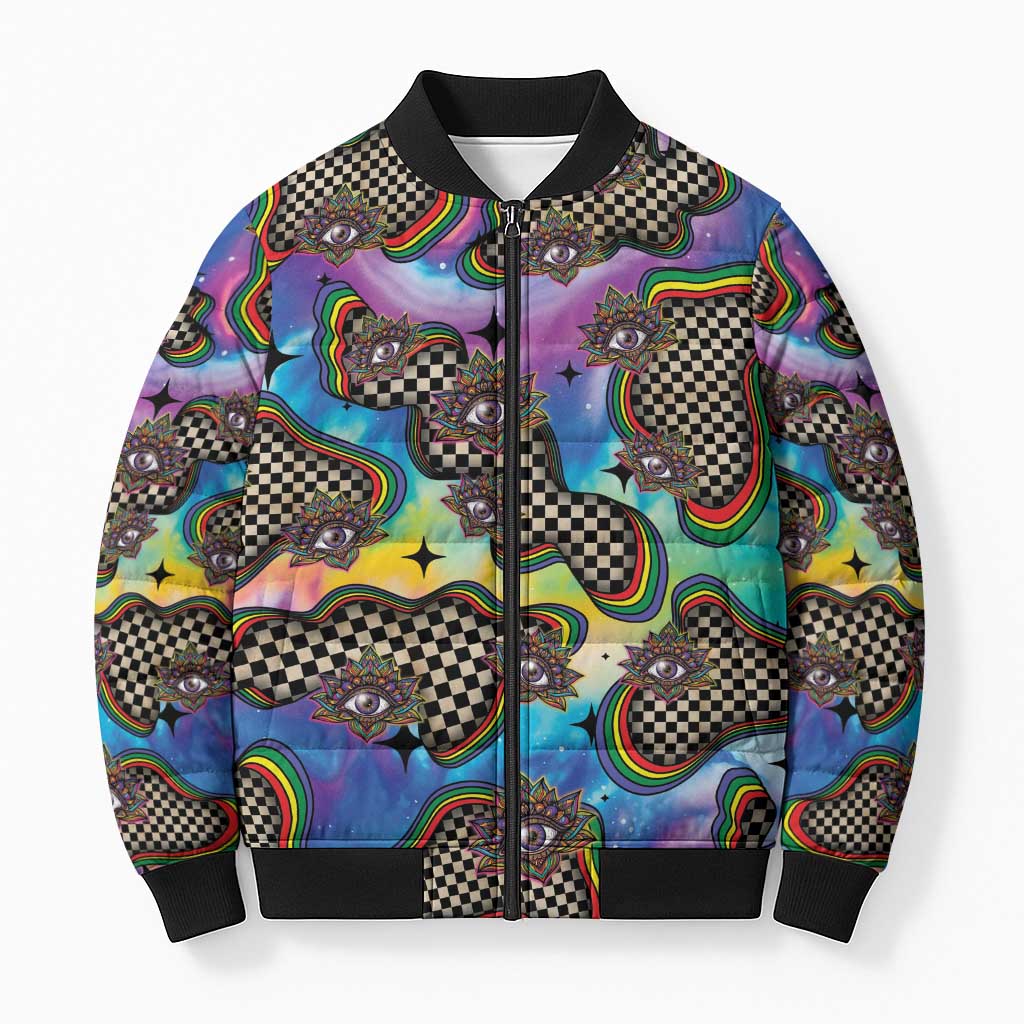 Hippie Bomber Puffer Jacket Psychedelic Third Eye Art - Wonder Print Shop