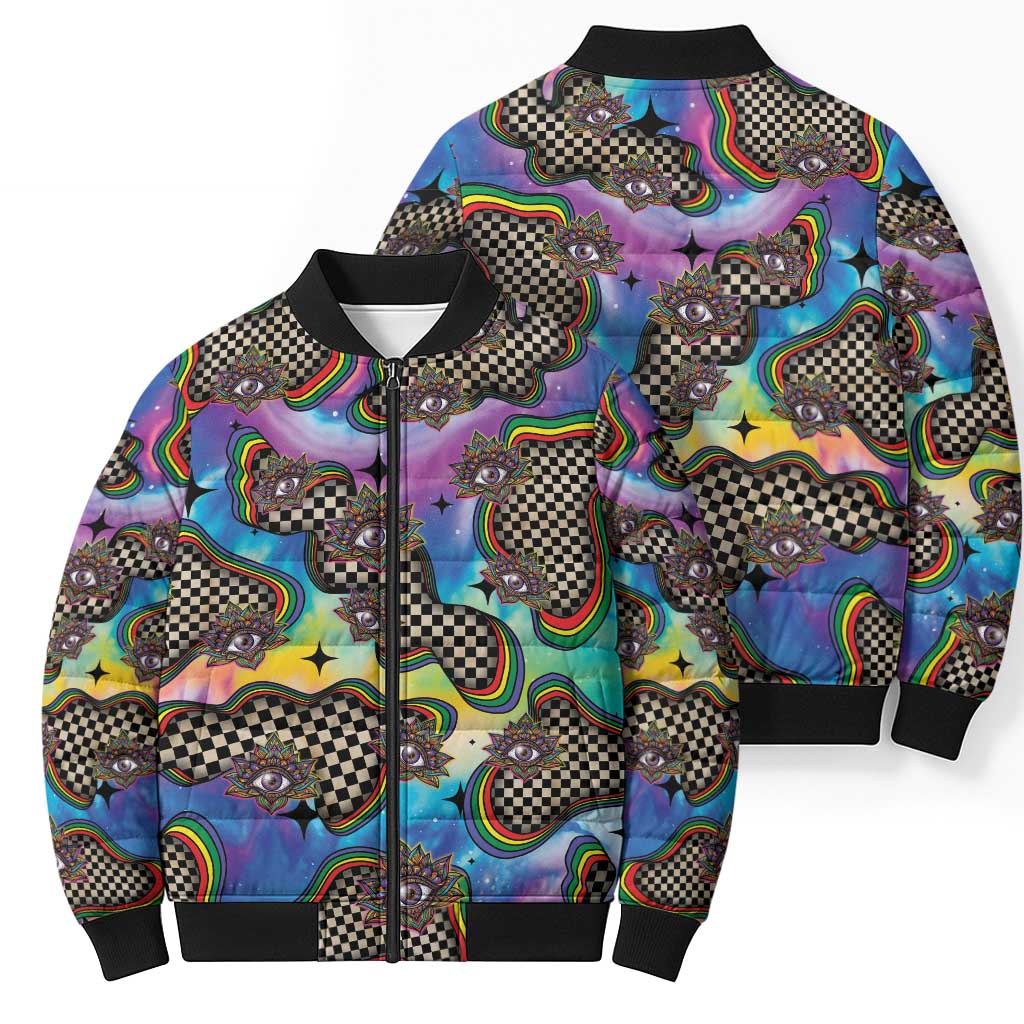 Hippie Bomber Puffer Jacket Psychedelic Third Eye Art - Wonder Print Shop