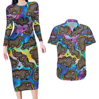 Hippie Couples Matching Long Sleeve Bodycon Dress and Hawaiian Shirt Psychedelic Third Eye Art - Wonder Print Shop