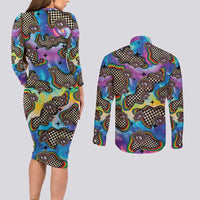 Hippie Couples Matching Long Sleeve Bodycon Dress and Long Sleeve Button Shirt Psychedelic Third Eye Art - Wonder Print Shop