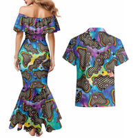 Hippie Couples Matching Mermaid Dress and Hawaiian Shirt Psychedelic Third Eye Art - Wonder Print Shop