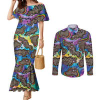 Hippie Couples Matching Mermaid Dress and Long Sleeve Button Shirt Psychedelic Third Eye Art - Wonder Print Shop
