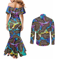 Hippie Couples Matching Mermaid Dress and Long Sleeve Button Shirt Psychedelic Third Eye Art - Wonder Print Shop