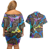 Hippie Couples Matching Off Shoulder Short Dress and Hawaiian Shirt Psychedelic Third Eye Art - Wonder Print Shop