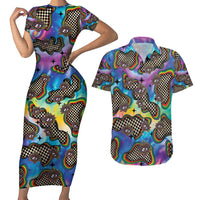 Hippie Couples Matching Short Sleeve Bodycon Dress and Hawaiian Shirt Psychedelic Third Eye Art - Wonder Print Shop
