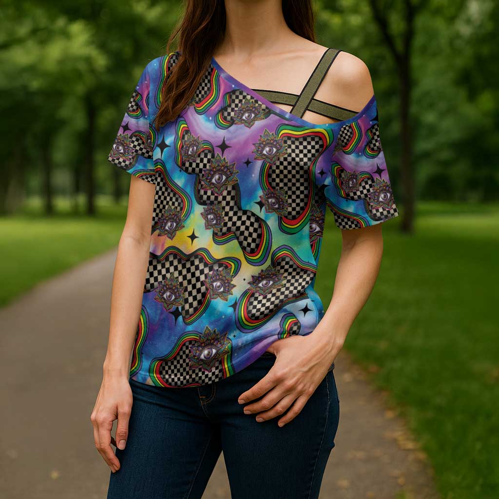 Hippie Cross Shoulder Shirt Psychedelic Third Eye Art - Wonder Print Shop