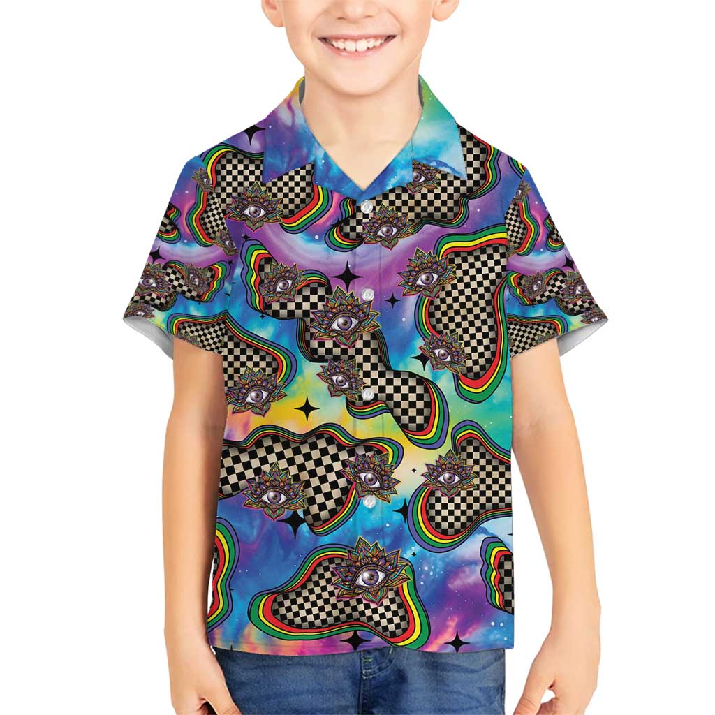 Hippie Family Matching Long Sleeve Bodycon Dress and Hawaiian Shirt Psychedelic Third Eye Art - Wonder Print Shop