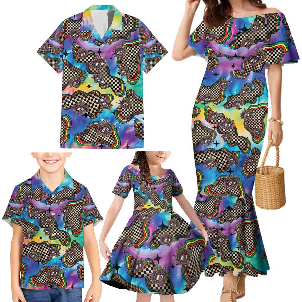 Hippie Family Matching Mermaid Dress and Hawaiian Shirt Psychedelic Third Eye Art - Wonder Print Shop