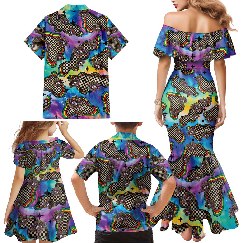 Hippie Family Matching Mermaid Dress and Hawaiian Shirt Psychedelic Third Eye Art - Wonder Print Shop