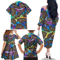 Hippie Family Matching Off The Shoulder Long Sleeve Dress and Hawaiian Shirt Psychedelic Third Eye Art - Wonder Print Shop