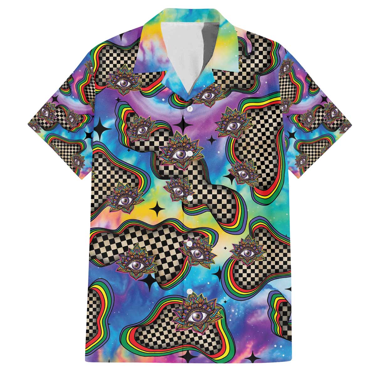 Hippie Family Matching Off The Shoulder Long Sleeve Dress and Hawaiian Shirt Psychedelic Third Eye Art - Wonder Print Shop