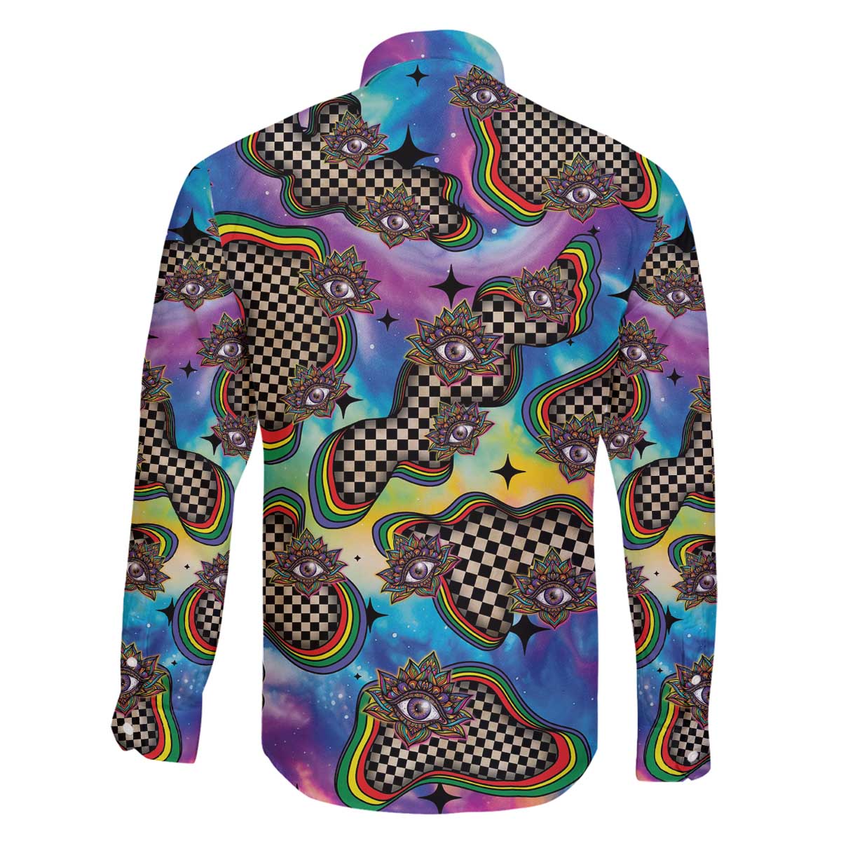 Hippie Family Matching Off The Shoulder Long Sleeve Dress and Hawaiian Shirt Psychedelic Third Eye Art - Wonder Print Shop