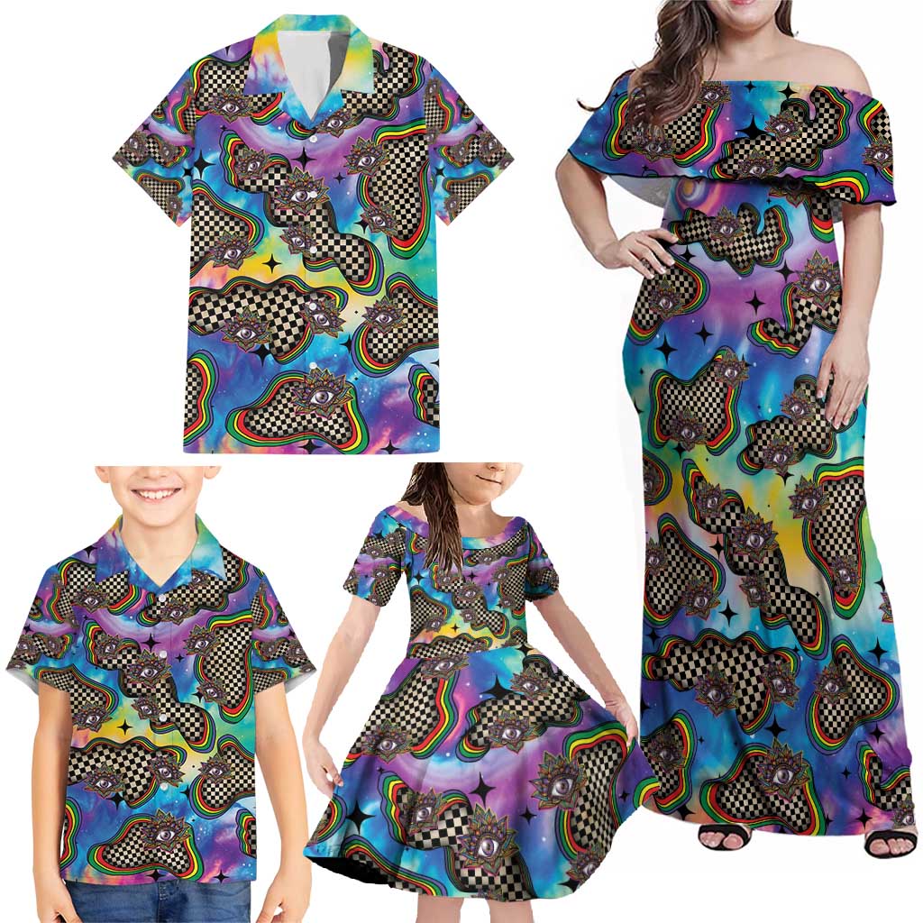 Hippie Family Matching Off Shoulder Maxi Dress and Hawaiian Shirt Psychedelic Third Eye Art - Wonder Print Shop
