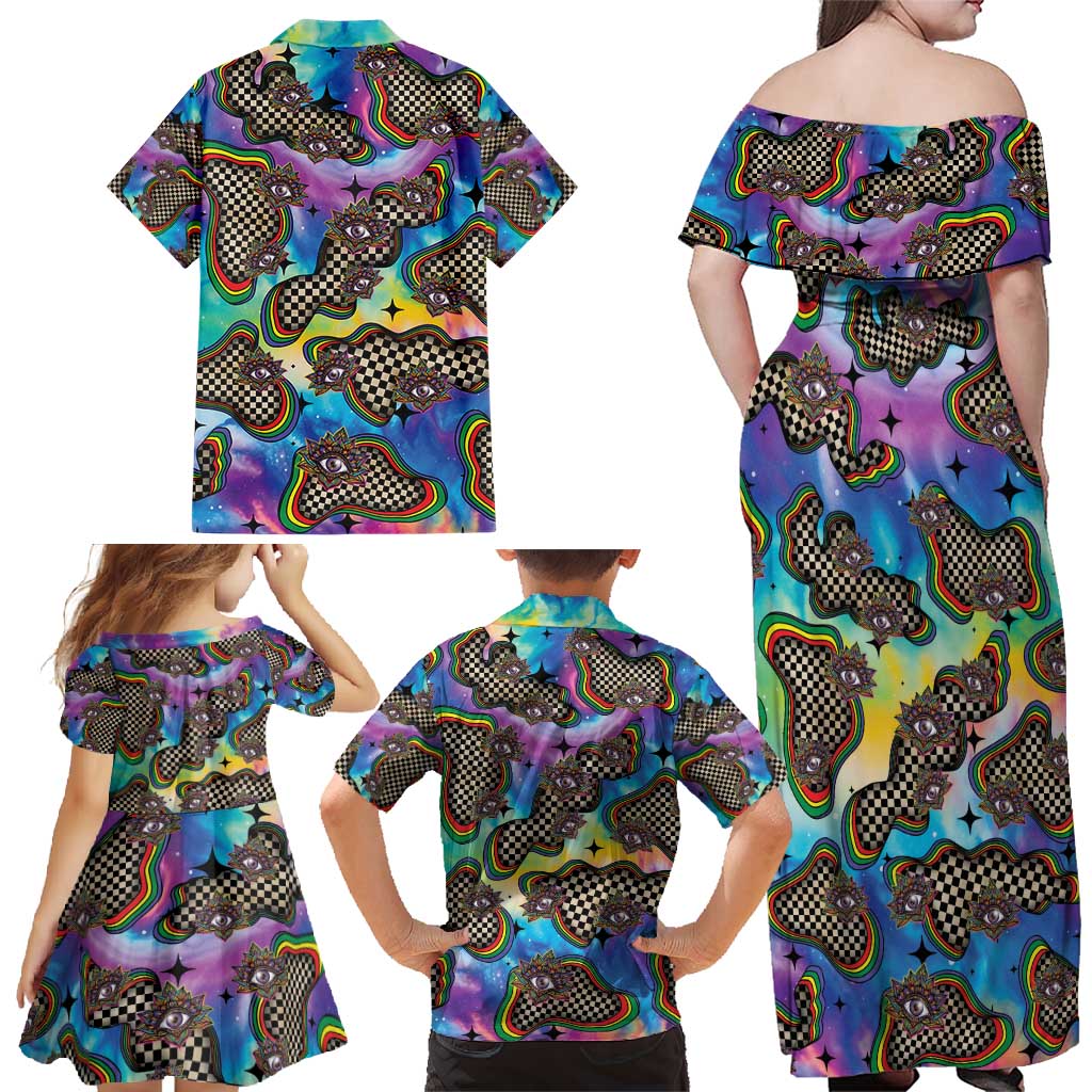 Hippie Family Matching Off Shoulder Maxi Dress and Hawaiian Shirt Psychedelic Third Eye Art - Wonder Print Shop