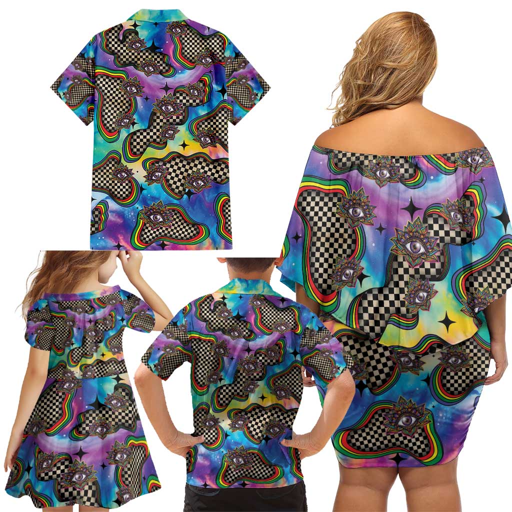Hippie Family Matching Off Shoulder Short Dress and Hawaiian Shirt Psychedelic Third Eye Art - Wonder Print Shop