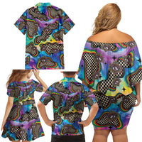 Hippie Family Matching Off Shoulder Short Dress and Hawaiian Shirt Psychedelic Third Eye Art - Wonder Print Shop