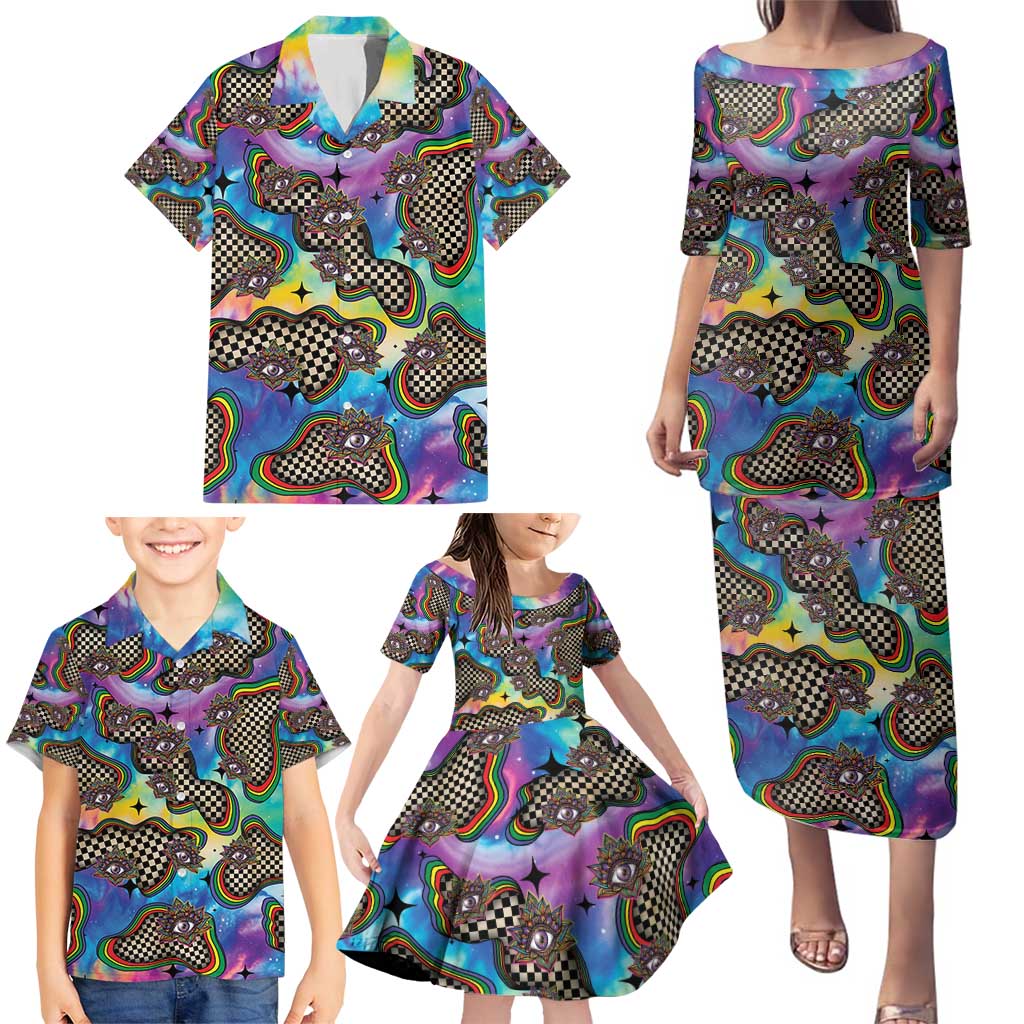 Hippie Family Matching Puletasi and Hawaiian Shirt Psychedelic Third Eye Art - Wonder Print Shop