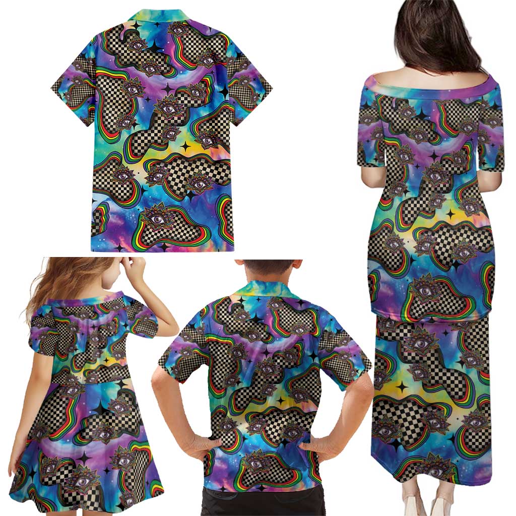 Hippie Family Matching Puletasi and Hawaiian Shirt Psychedelic Third Eye Art - Wonder Print Shop
