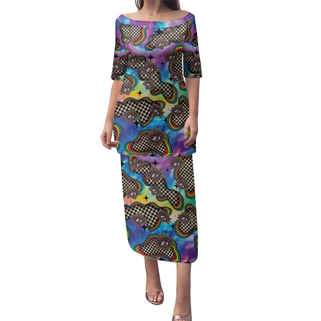 Hippie Family Matching Puletasi and Hawaiian Shirt Psychedelic Third Eye Art - Wonder Print Shop