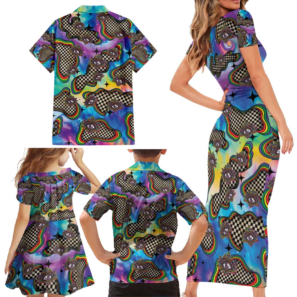 Hippie Family Matching Short Sleeve Bodycon Dress and Hawaiian Shirt Psychedelic Third Eye Art - Wonder Print Shop