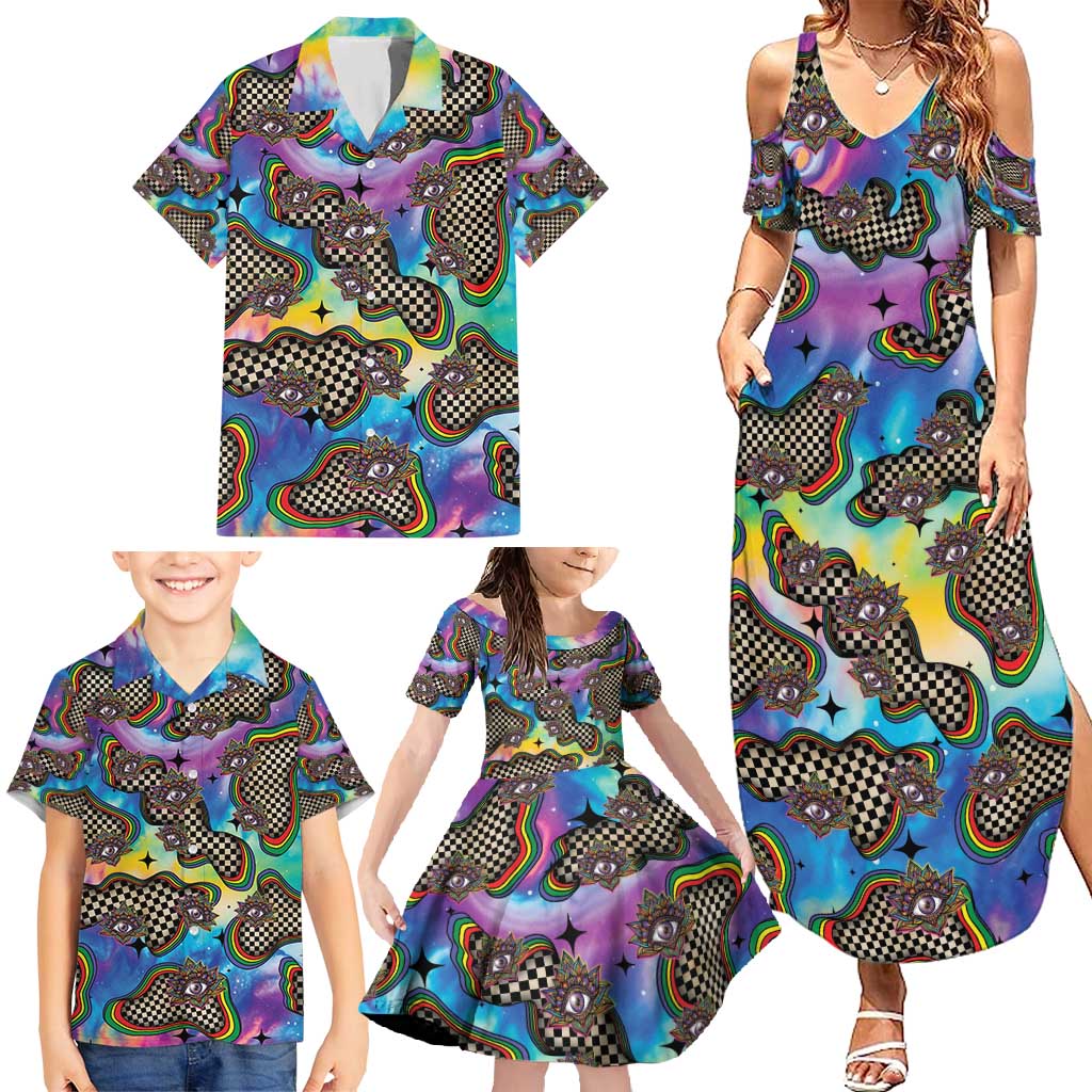 Hippie Family Matching Summer Maxi Dress and Hawaiian Shirt Psychedelic Third Eye Art - Wonder Print Shop