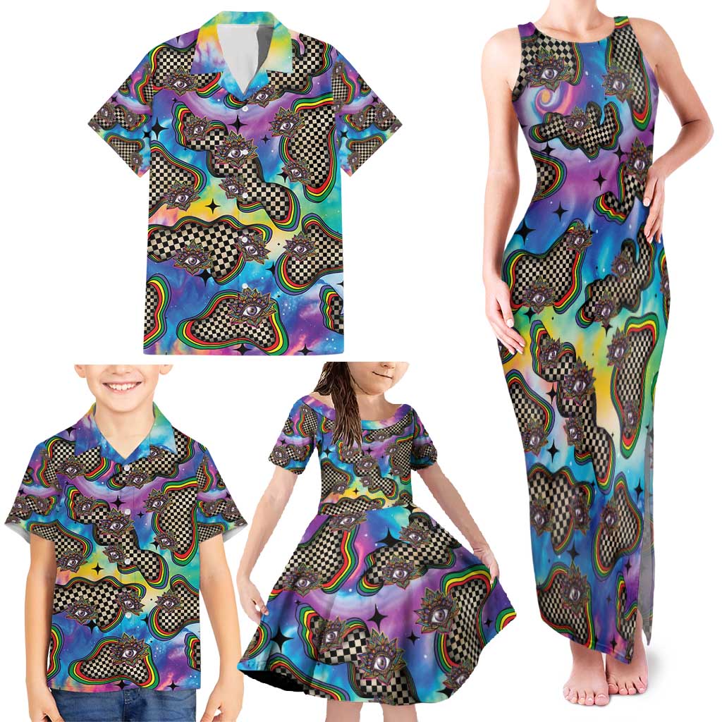 Hippie Family Matching Tank Maxi Dress and Hawaiian Shirt Psychedelic Third Eye Art - Wonder Print Shop