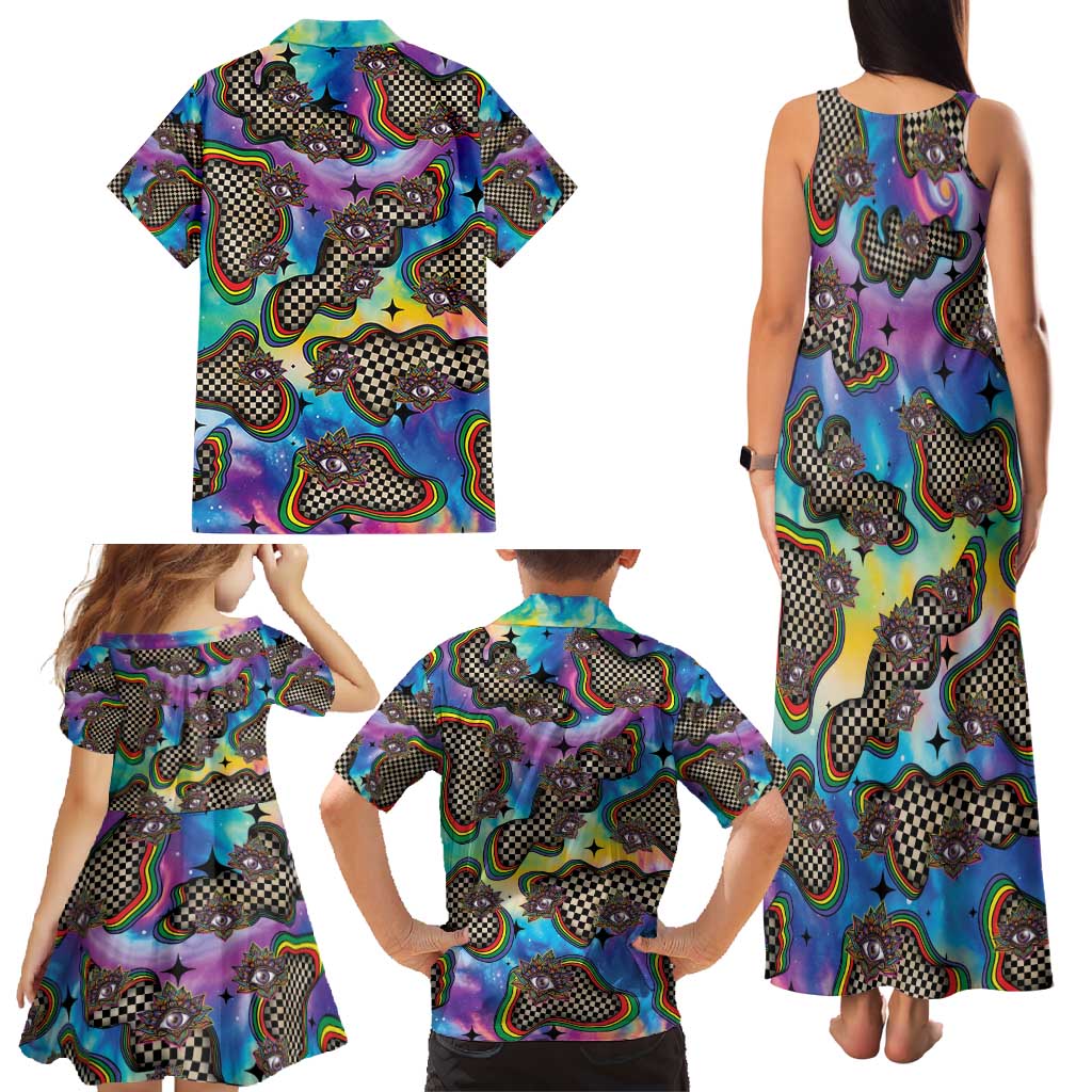 Hippie Family Matching Tank Maxi Dress and Hawaiian Shirt Psychedelic Third Eye Art - Wonder Print Shop