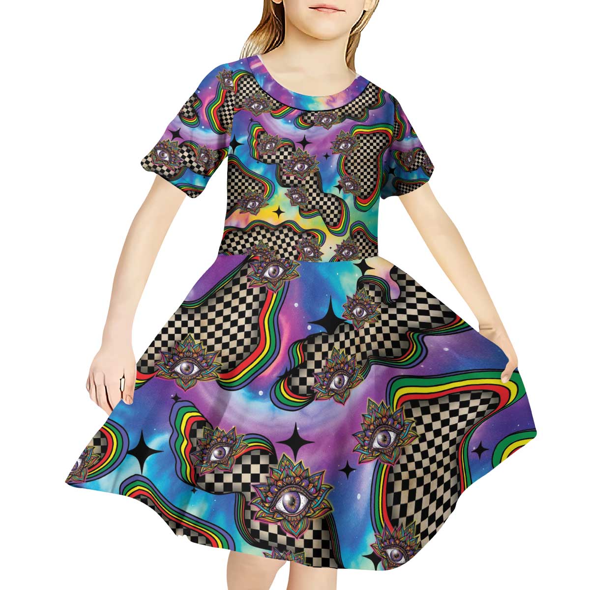Hippie Kid Short Sleeve Dress Psychedelic Third Eye Art - Wonder Print Shop