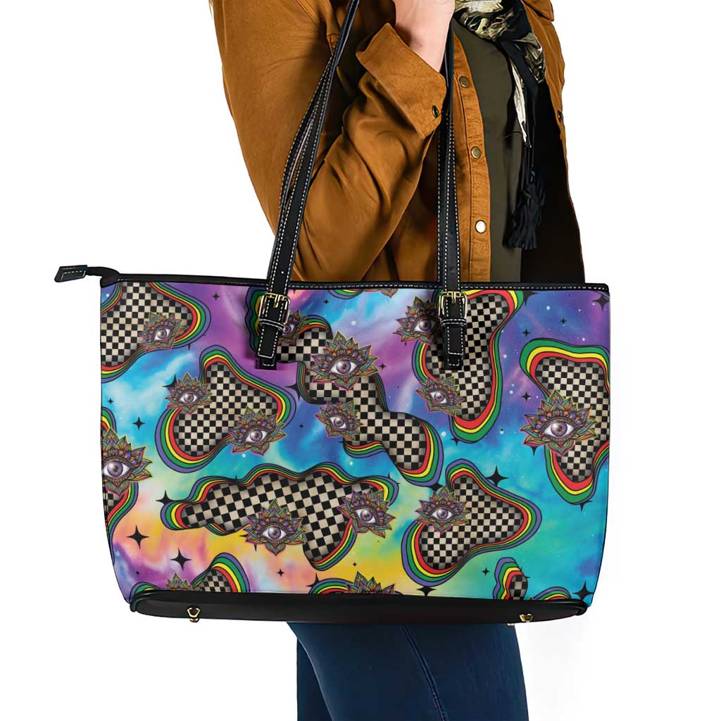 Hippie Leather Tote Bag Psychedelic Third Eye Art - Wonder Print Shop