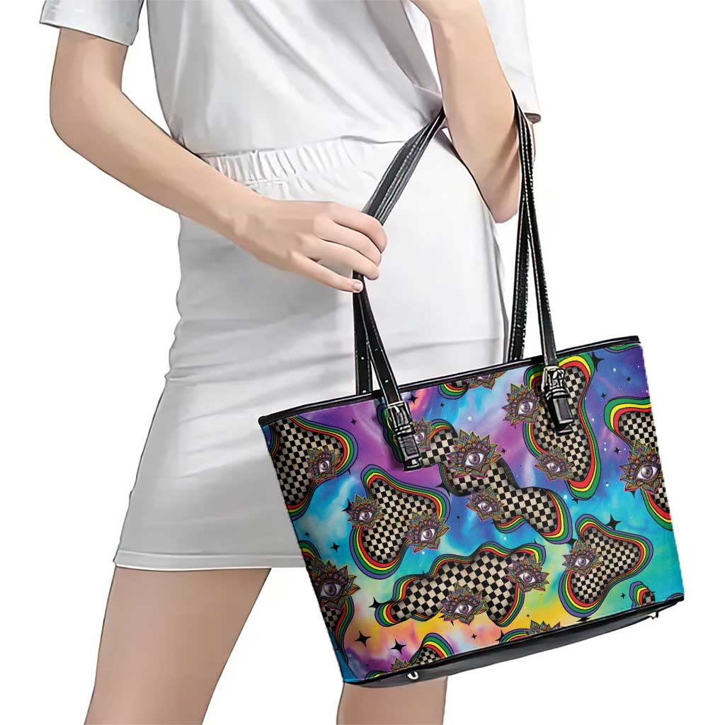 Hippie Leather Tote Bag Psychedelic Third Eye Art - Wonder Print Shop