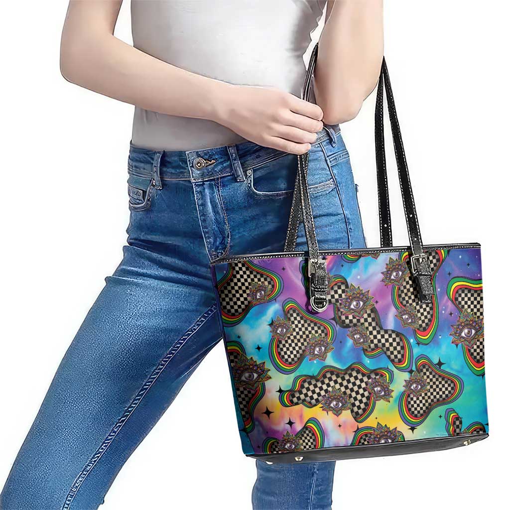 Hippie Leather Tote Bag Psychedelic Third Eye Art - Wonder Print Shop