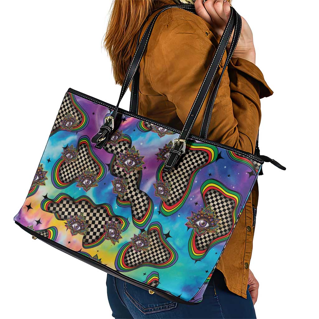 Hippie Leather Tote Bag Psychedelic Third Eye Art - Wonder Print Shop
