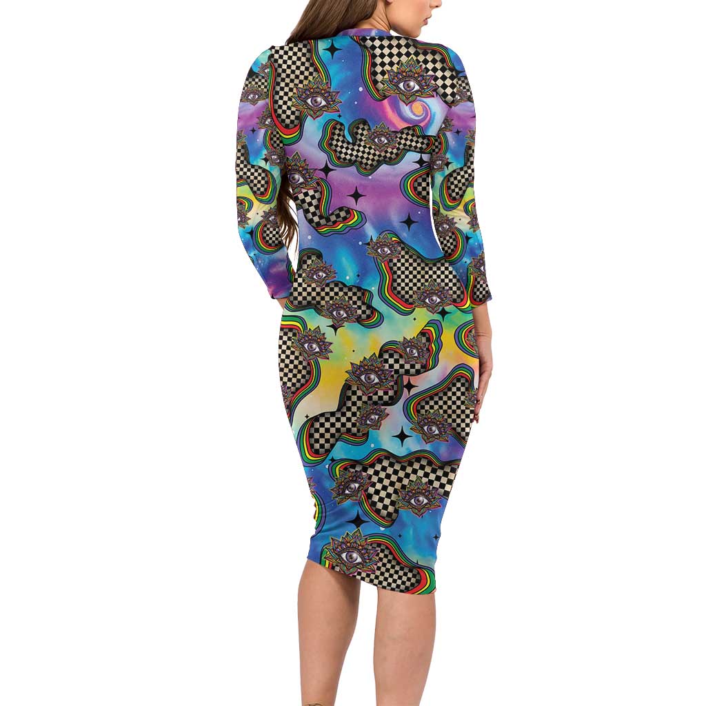Hippie Long Sleeve Bodycon Dress Psychedelic Third Eye Art - Wonder Print Shop