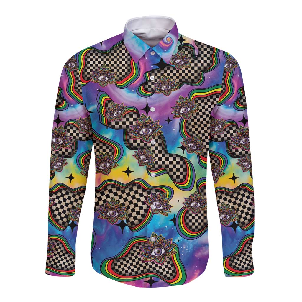 Hippie Long Sleeve Button Shirt Psychedelic Third Eye Art - Wonder Print Shop